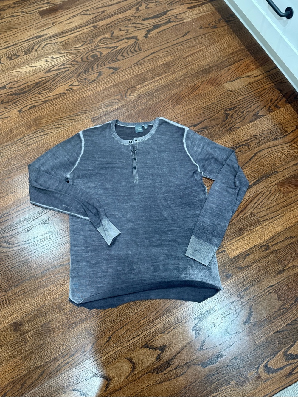 Saks Fifth Avenue Men's Washed Gray Henley Crewneck Sweater